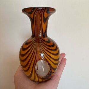Murano Style Tiger Striped Glass Vase in Brown and Orange Clear Glass Windows